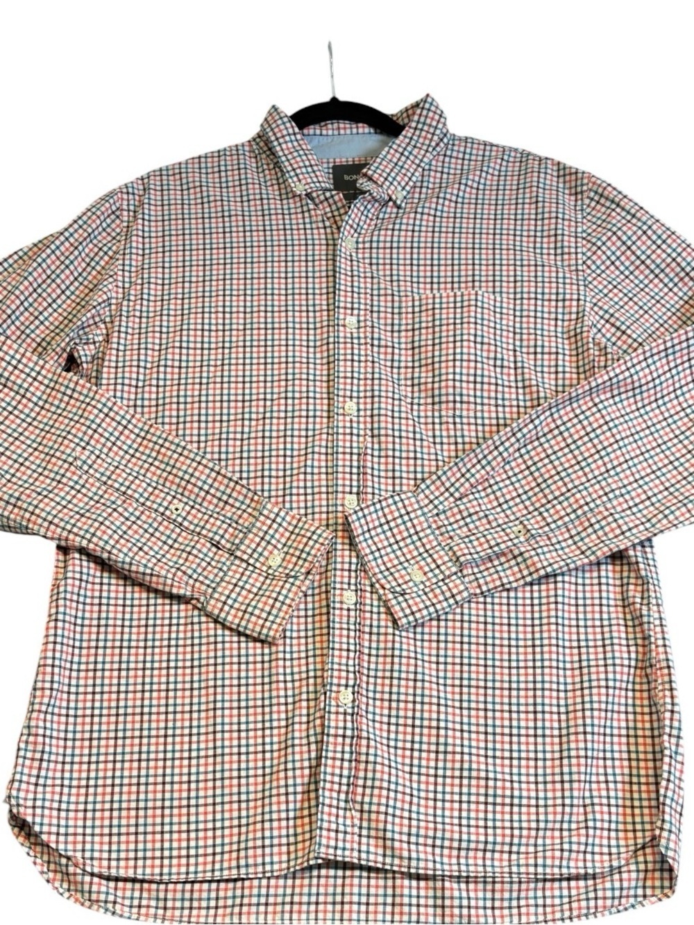 Bonobos Slim Fit Plaid Button Down Shirt Men's Large Red Blue Cotton EUC